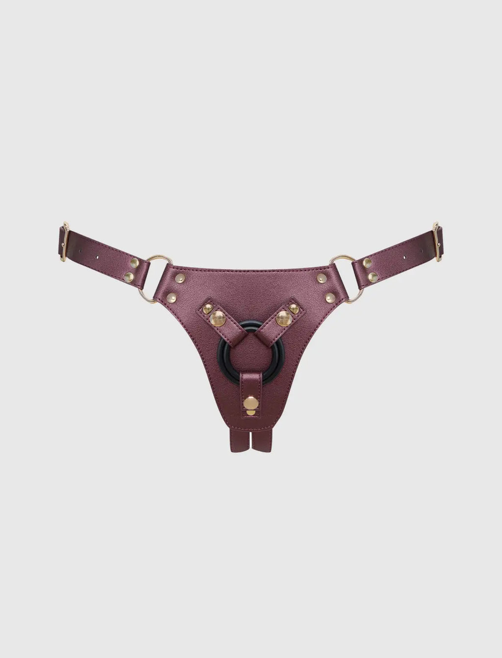 Generous Metallic Aubergine Faux Leather Harness strap-on-me