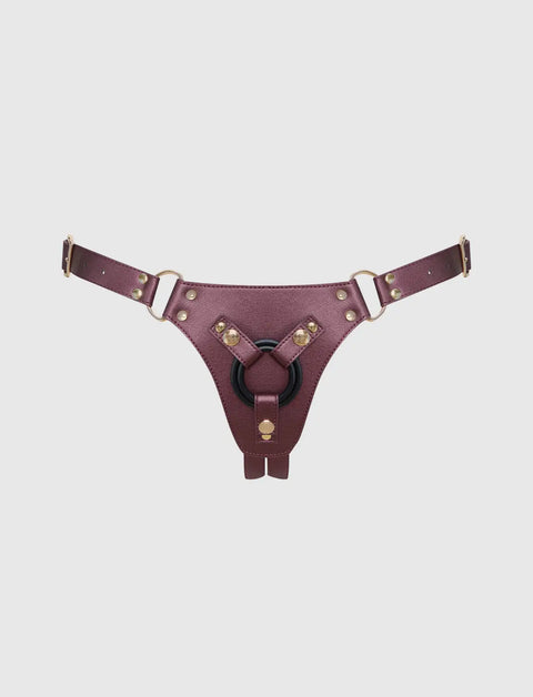 Generous Metallic Aubergine Faux Leather Harness strap-on-me