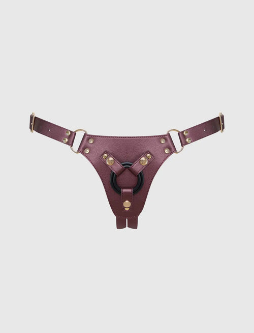 Arnés de cuero sintético Generous berenjena metálico strap-on-me
