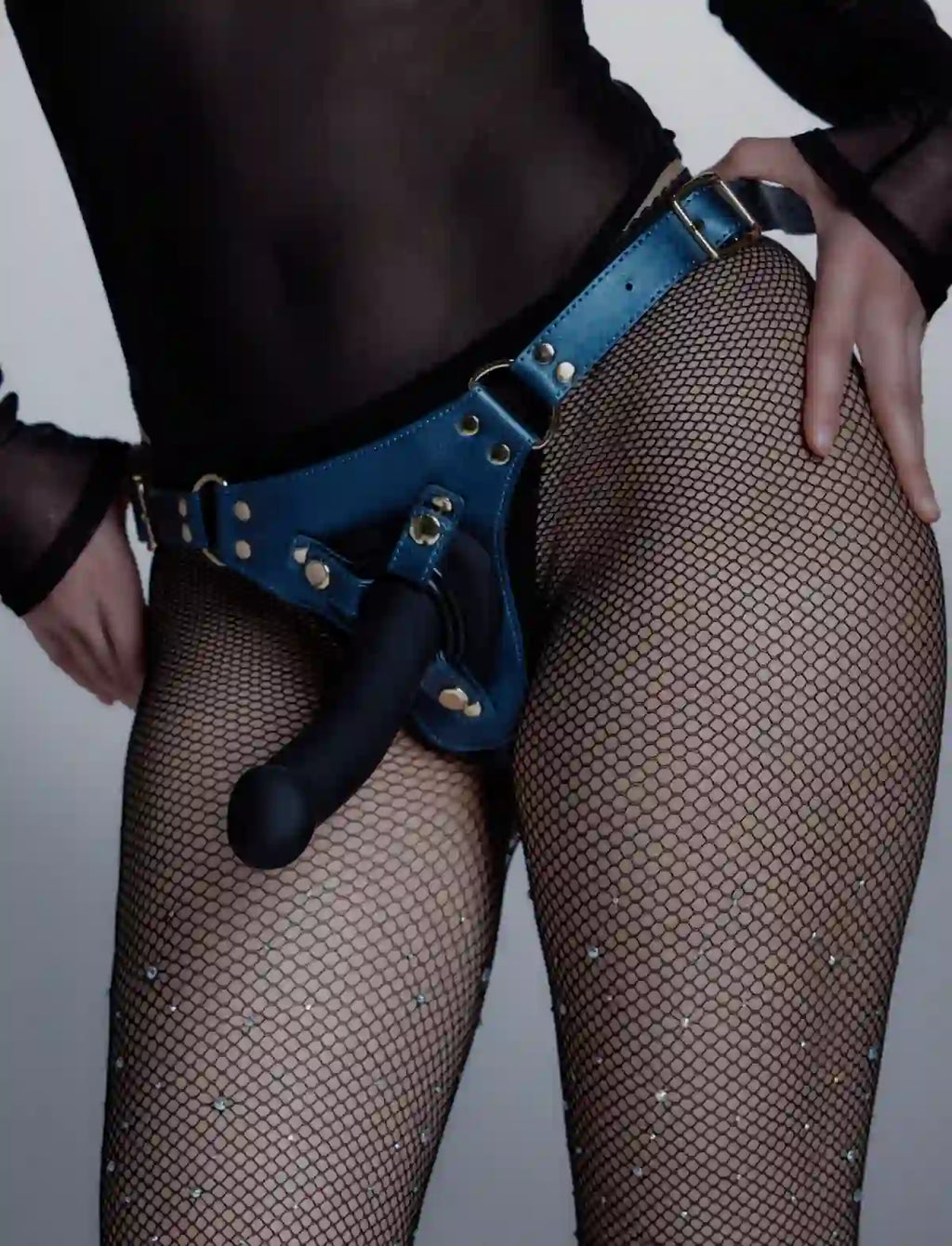 Generous Metallic Blue Faux Leather Harness strap-on-me