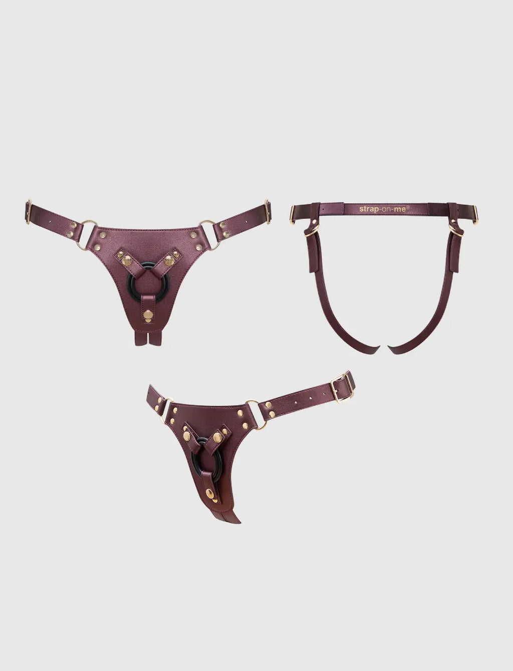 Generous Metallic Aubergine Faux Leather Harness strap-on-me