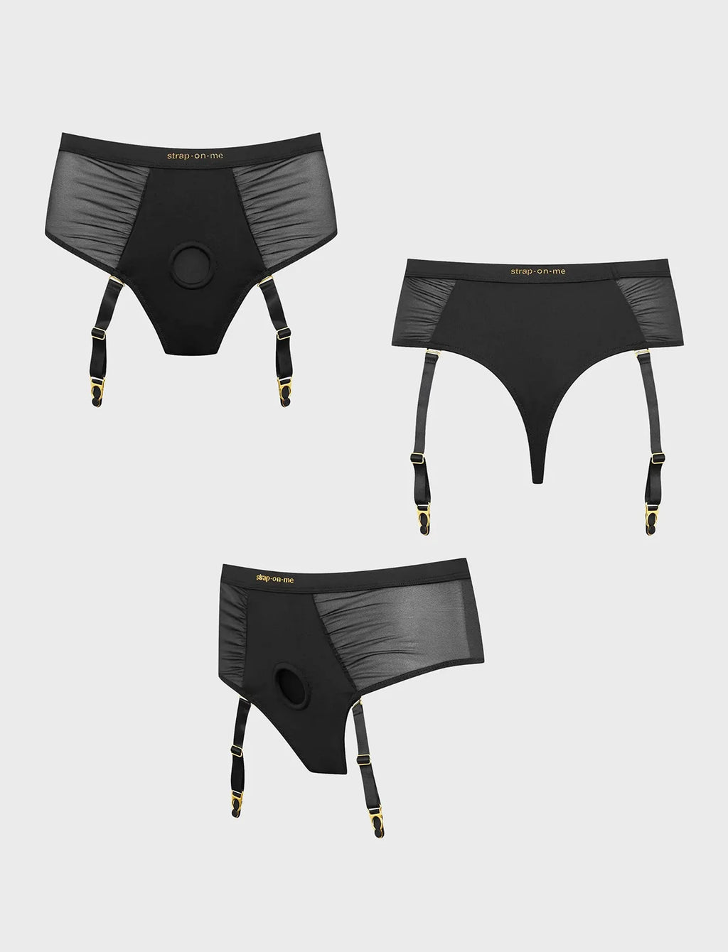 Harnais lingerie Idylle noir avec jarretelles – strap-on-me