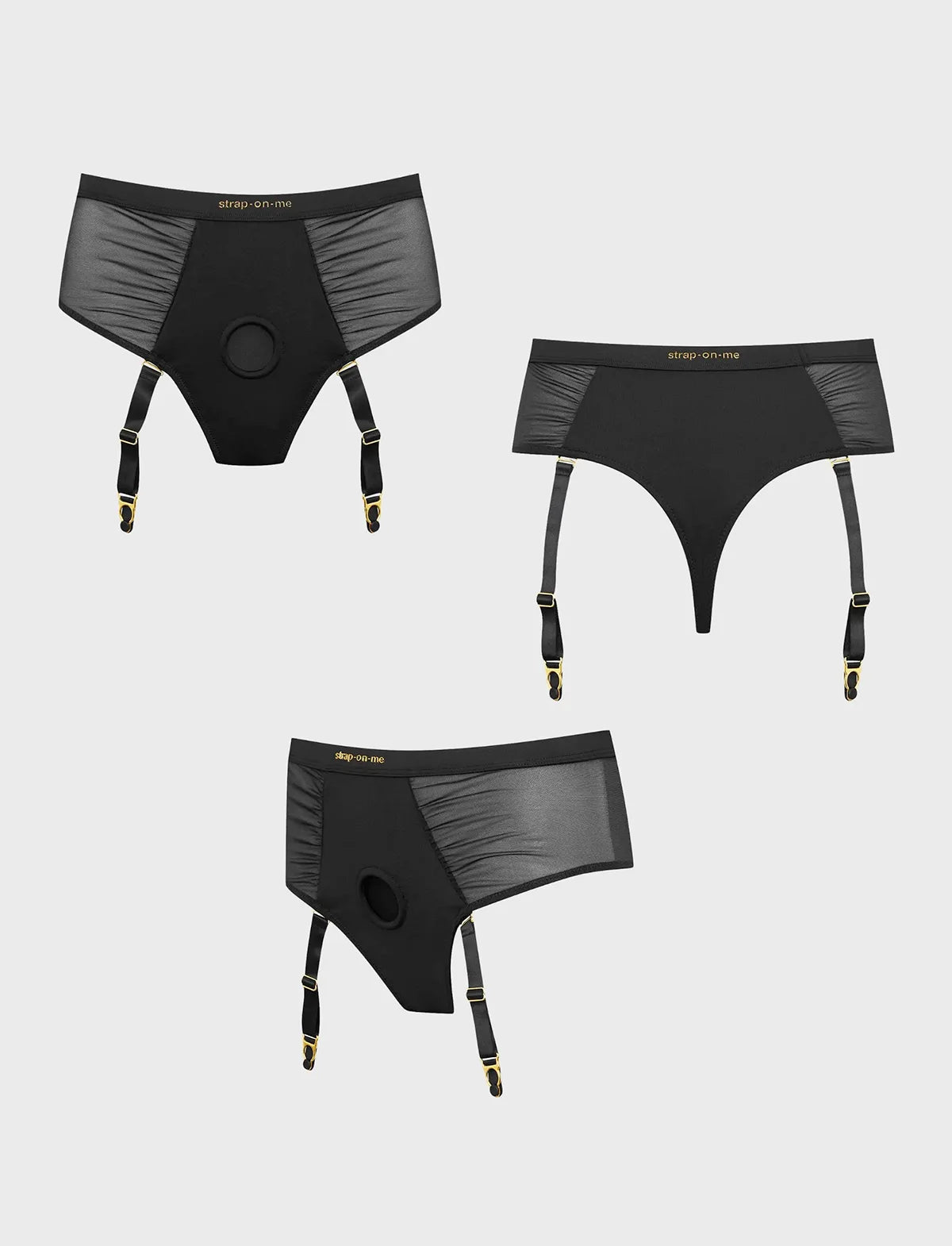 Harnais lingerie Idylle noir avec jarretelles – strap-on-me