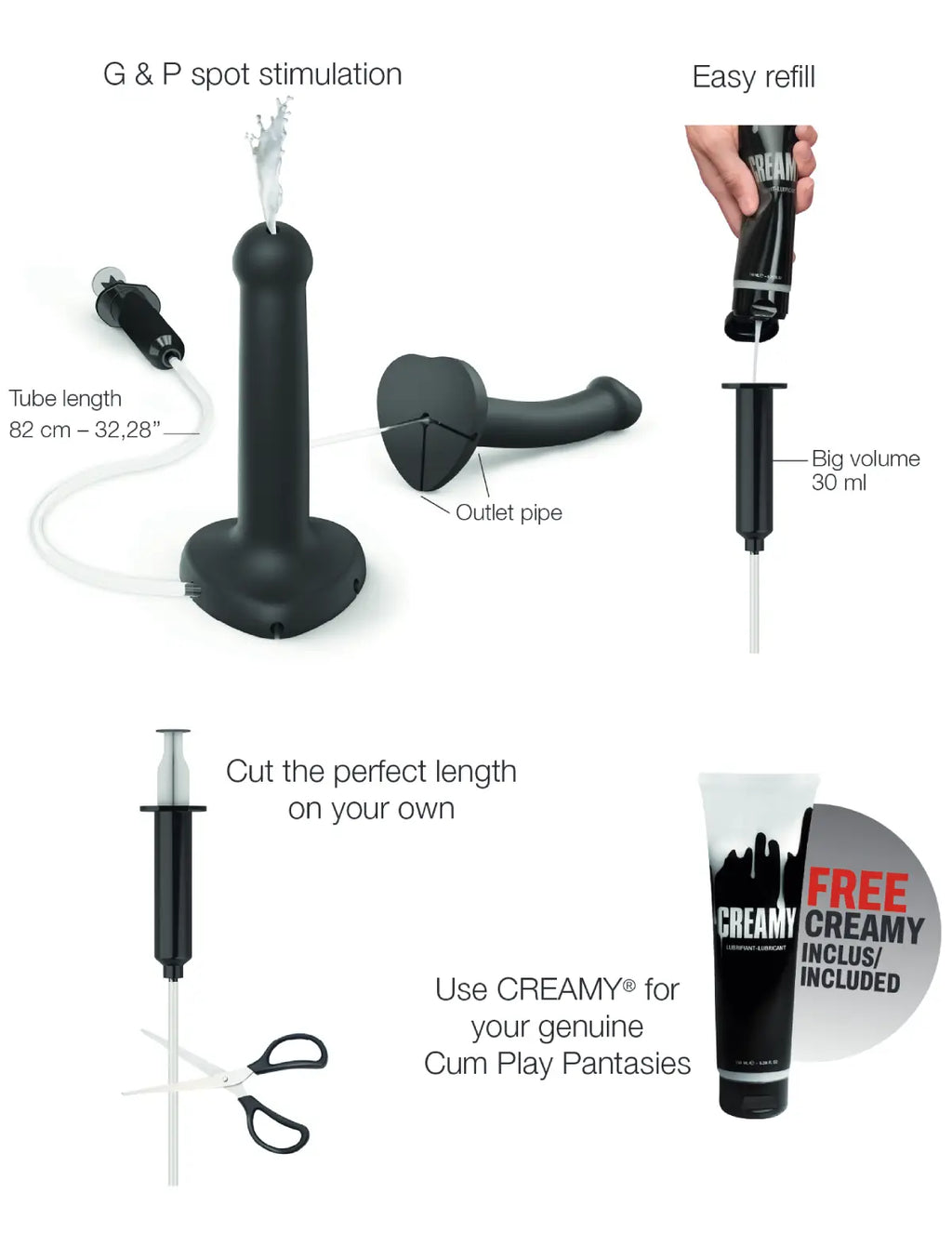 Dildo éjaculateur noir – stimulation réaliste et effet naturel, compatible strap-on-me