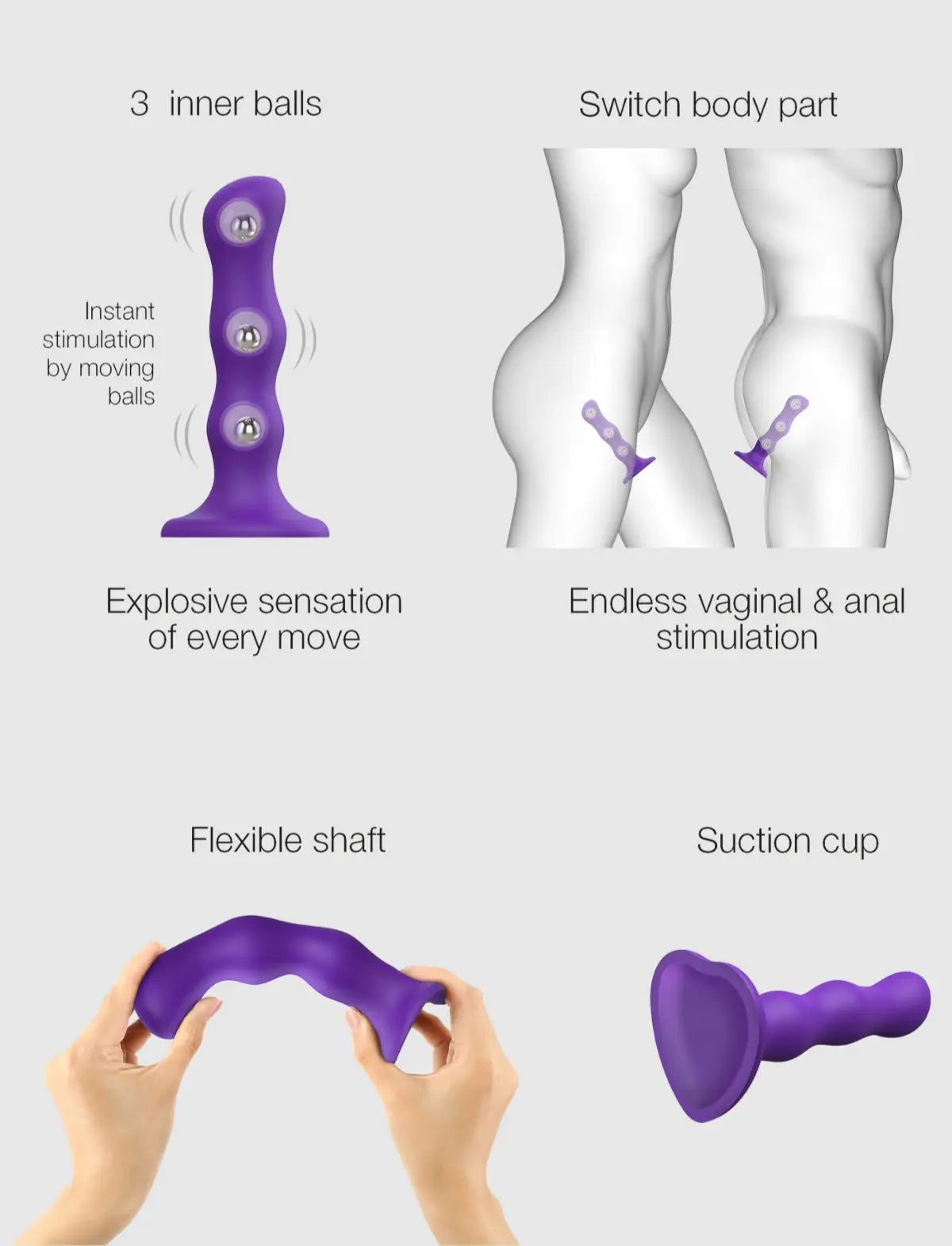 Dildo hybride collection boules de geisha violet – stimulation interne et sensations renforcées, compatible strap-on-me
