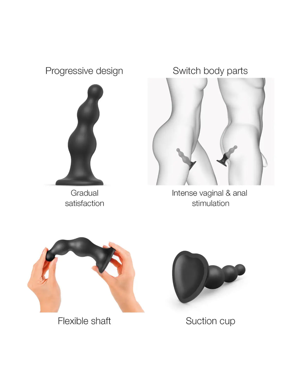 Dildo hybride collection plug anal beads noir – stimulation progressive et sensations intenses, compatible strap-on-me