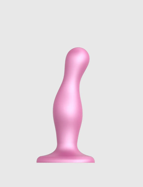 Dildo ibrido collezione plug anale curvy rosa confetto metallico – stimolazione curva e sensazioni profonde, compatibile strap-on-me