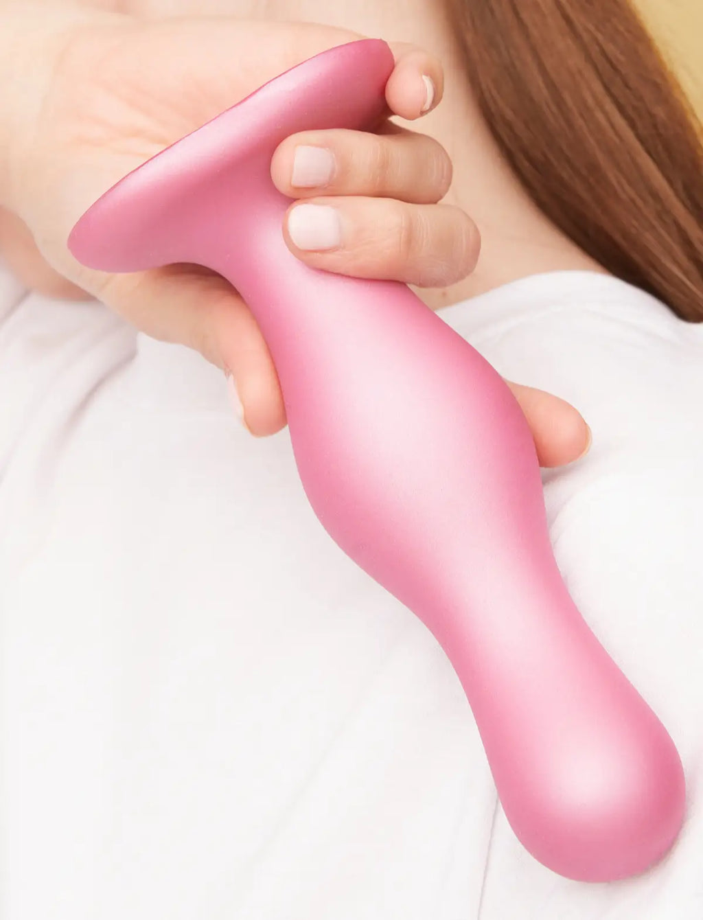 Hybrid dildo plug anal collection curvy metallic dragée pink – curved stimulation and deep sensations, compatible strap-on-me