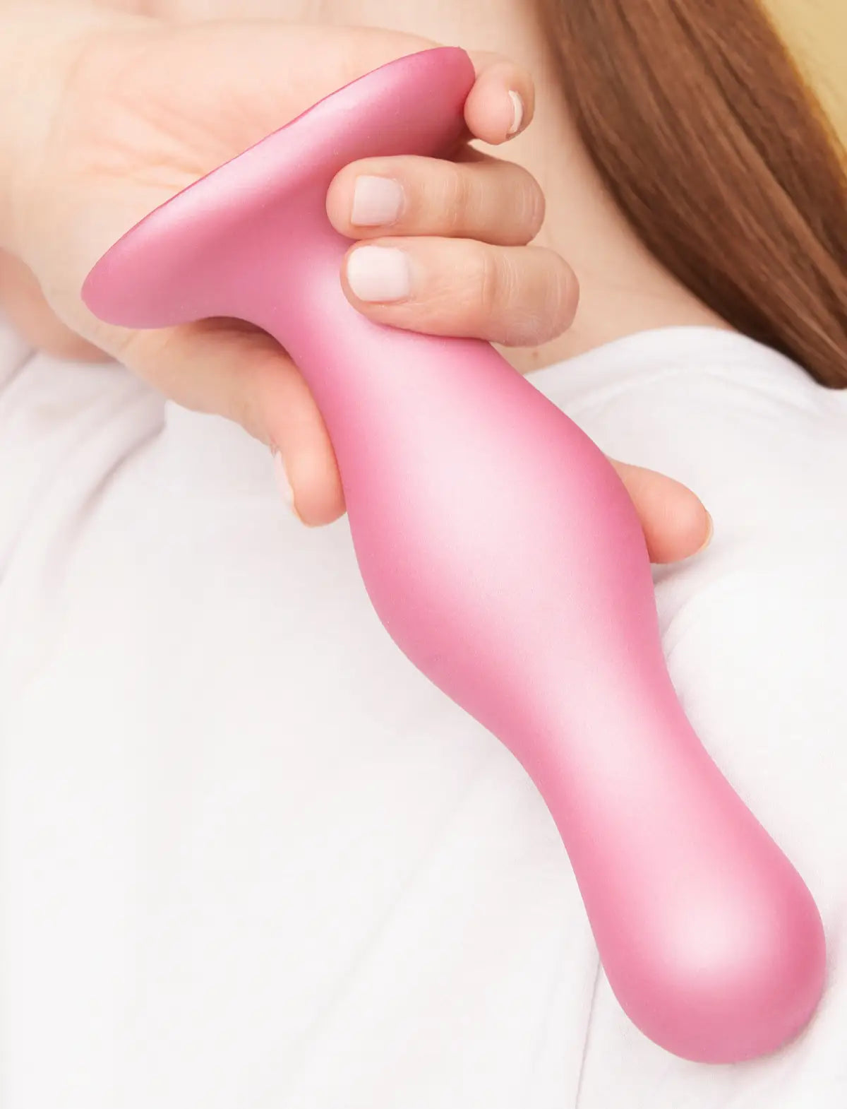 Dildo hybride collection plug anal curvy rose dragée métallique – stimulation incurvée et sensations profondes, compatible strap-on-me