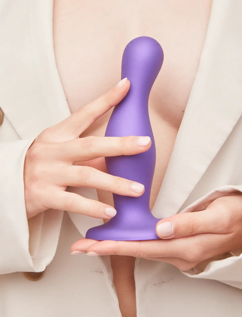 Dildo hybride collection plug anal curvy violet métallique – stimulation incurvée et sensations profondes, compatible strap-on-me