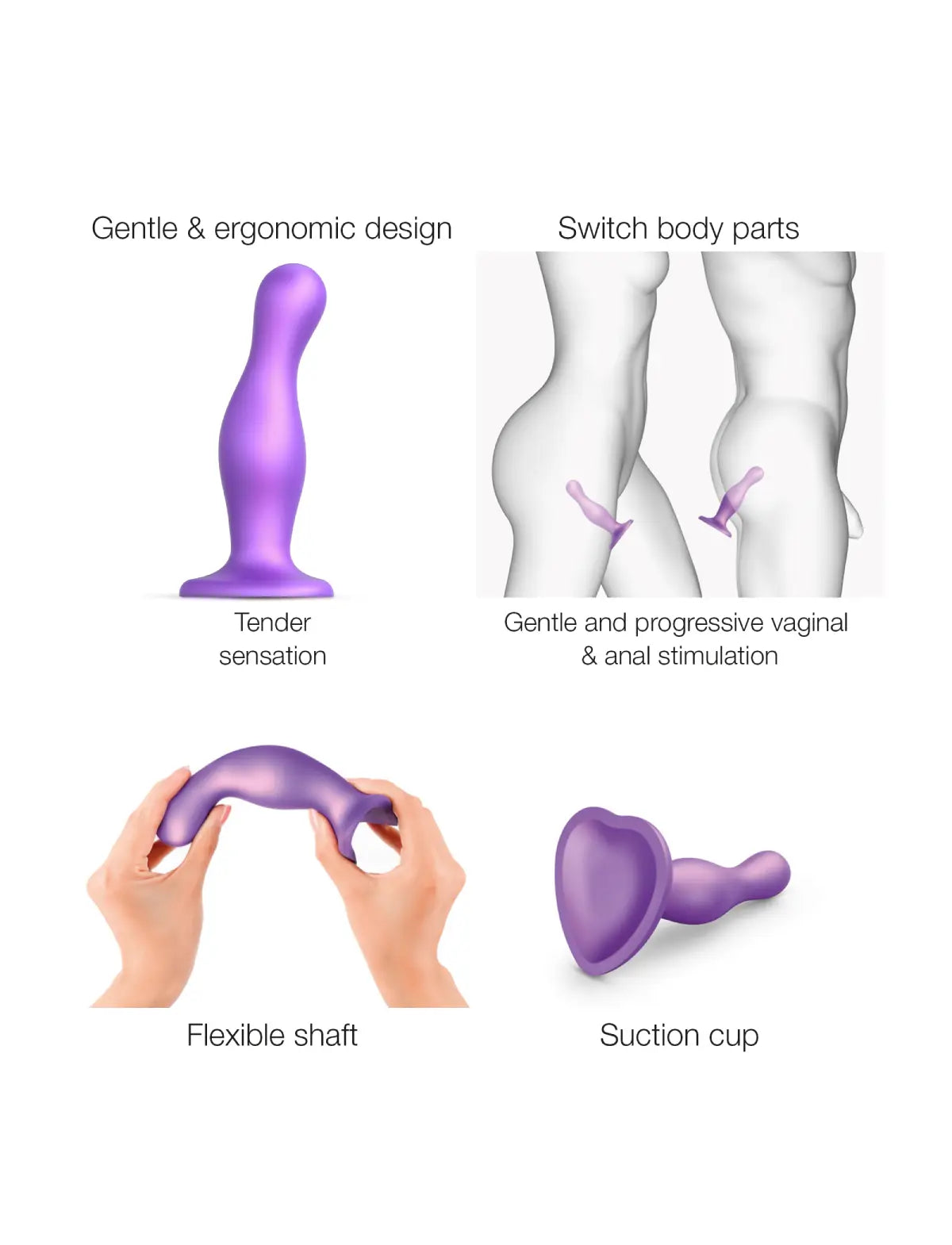 Dildo hybride collection plug anal curvy violet métallique – stimulation incurvée et sensations profondes, compatible strap-on-me