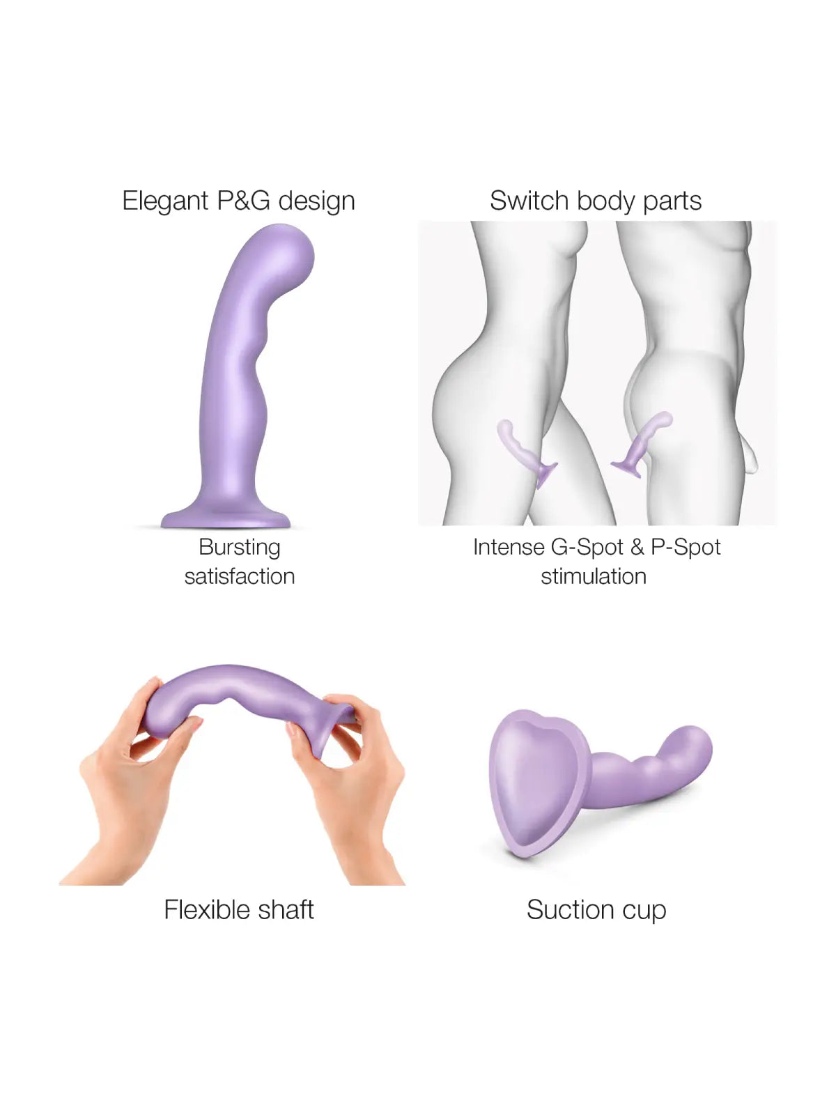 Dildo hybride collection plug anal point P et G lilas métallique – stimulation ciblée et sensations intenses, compatible strap-on-me