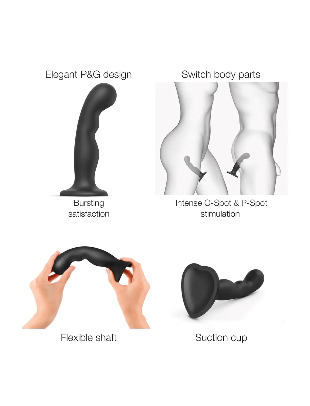 Dildo hybride collection plug anal point P et G noir – stimulation ciblée et sensations intenses, compatible strap-on-me