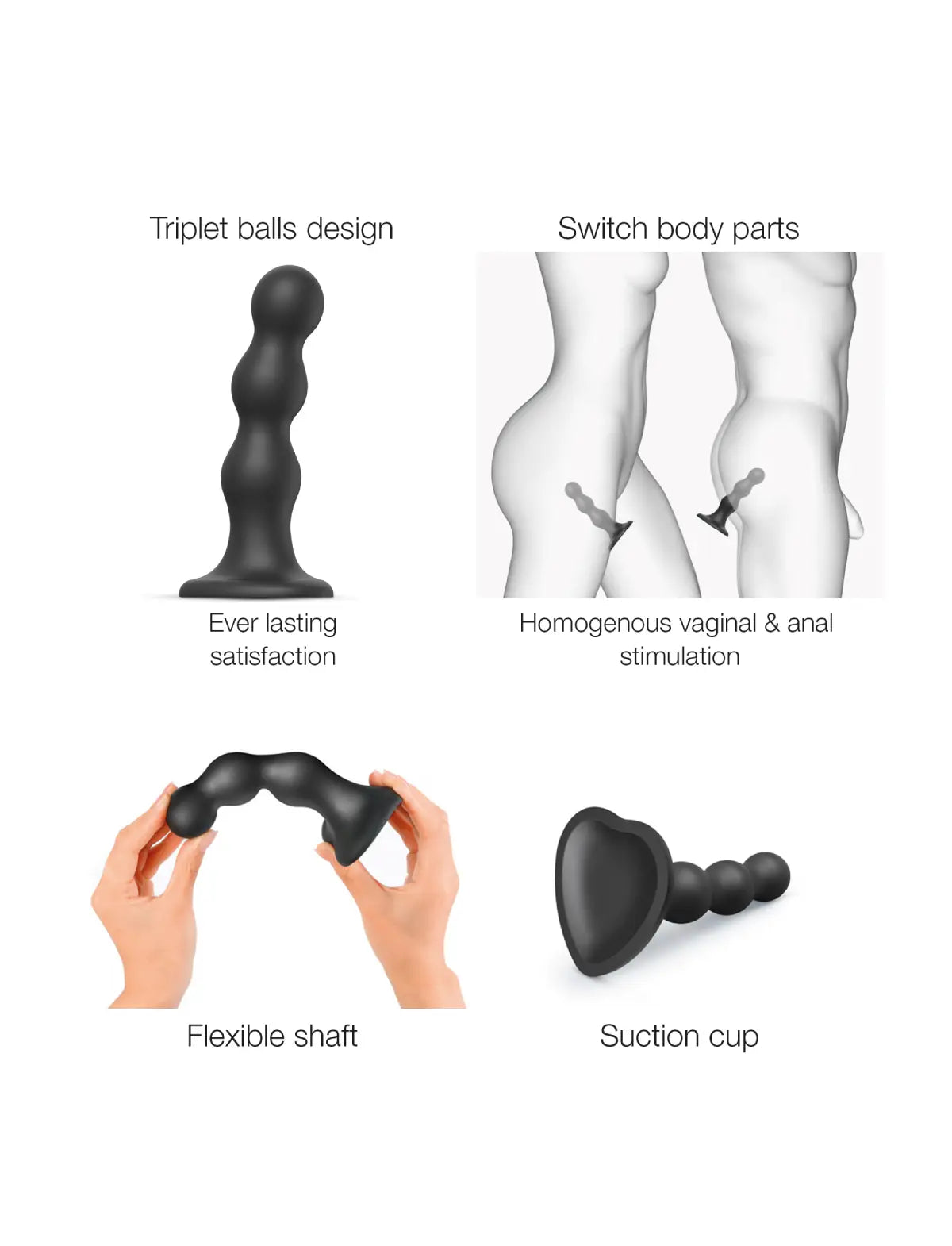 Dildo hybride collection plug balls noir – stimulation interne et effet de remplissage, compatible strap-on-me
