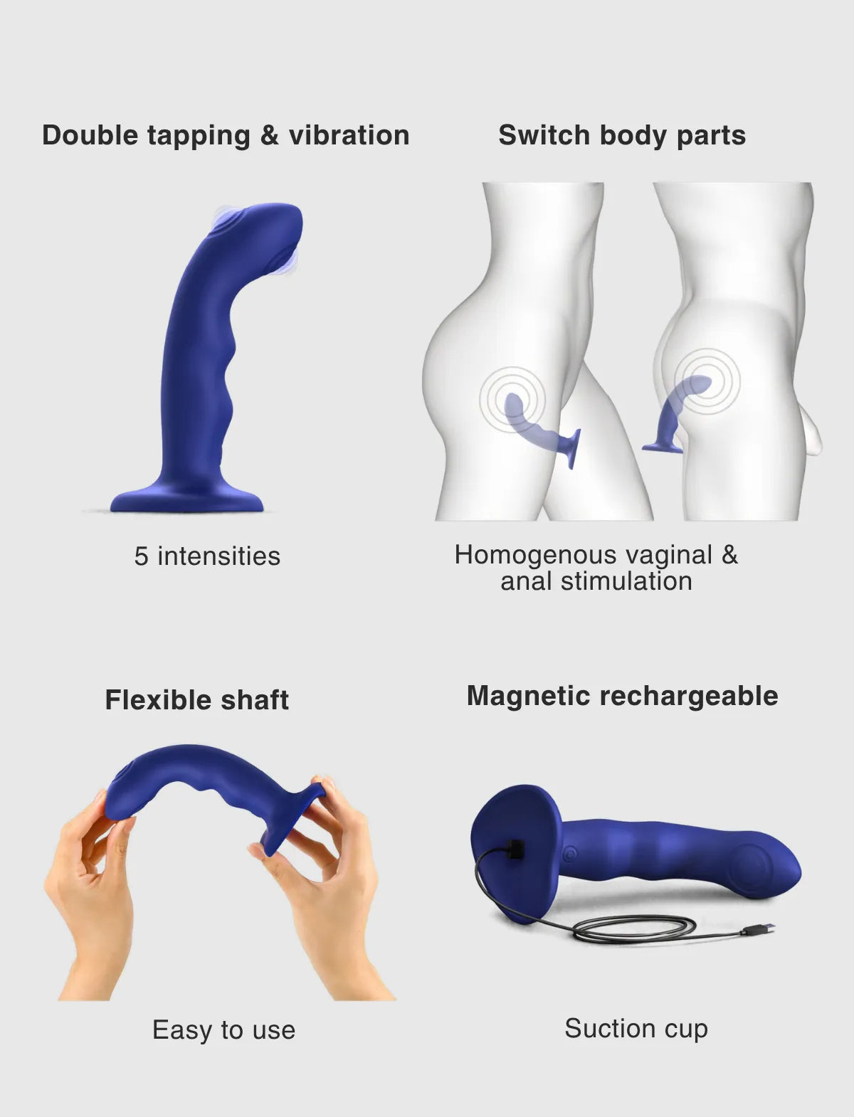 Vibrating tapping wave blue dildo – rhythmic stimulation and intense sensations, compatible with strap-on-me