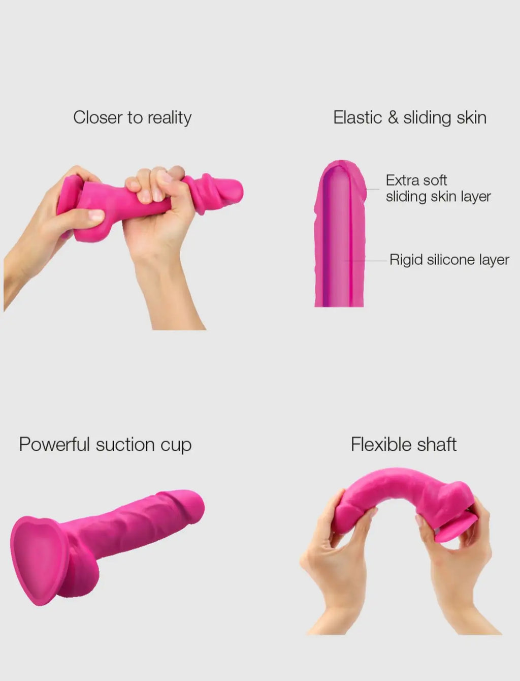 Realistic sliding skin fuchsia dildo – sliding skin texture and natural sensations, compatible with strap-on-me