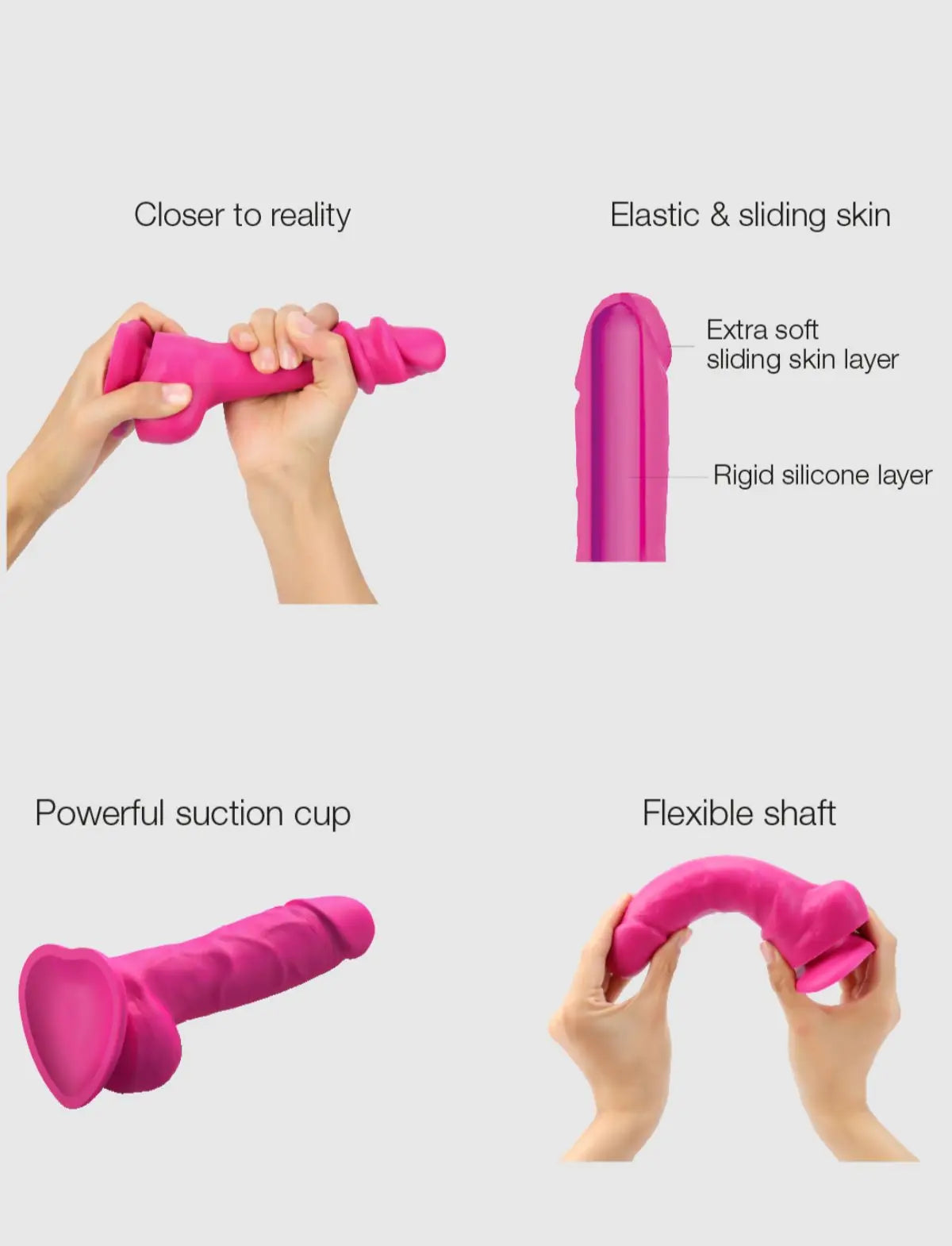 Dildo réaliste sliding skin fuchsia – texture peau coulissante et sensations naturelles, compatible strap-on-me