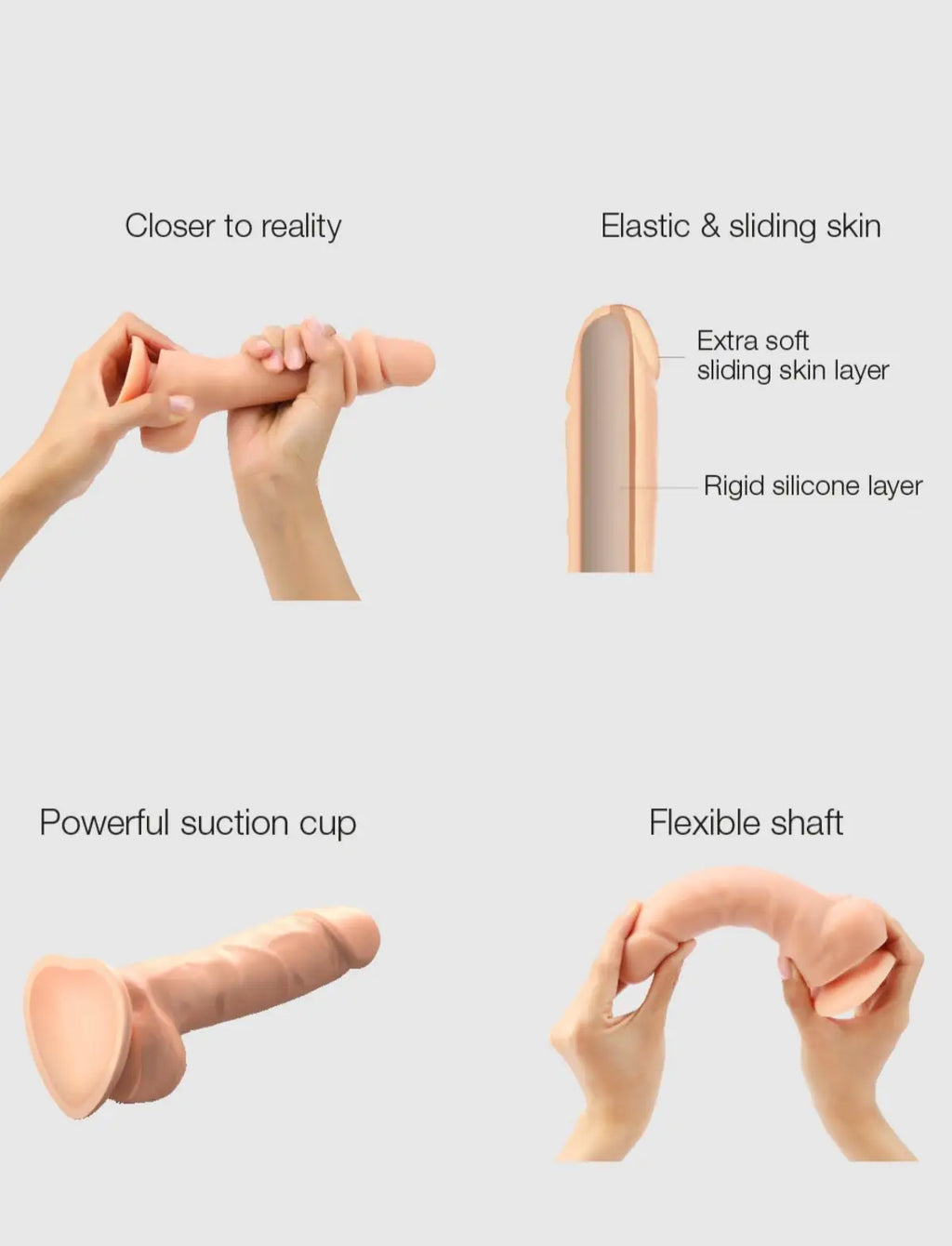 Realistic sliding skin vanilla dildo – sliding skin texture and natural sensations, compatible with strap-on-me