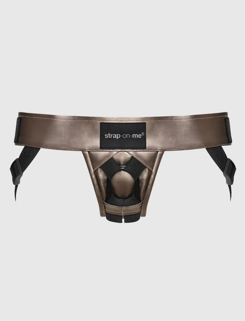 Curious Bronze Faux Leather Harness strap-on-me
