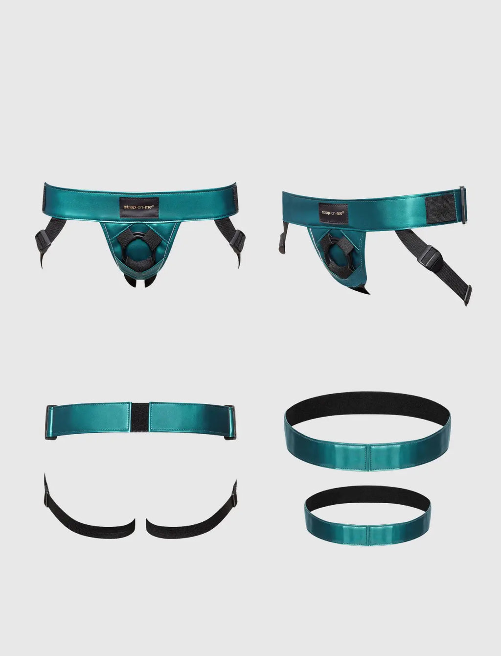 Faux Leather Harness Curious Metallic Green strap-on-me