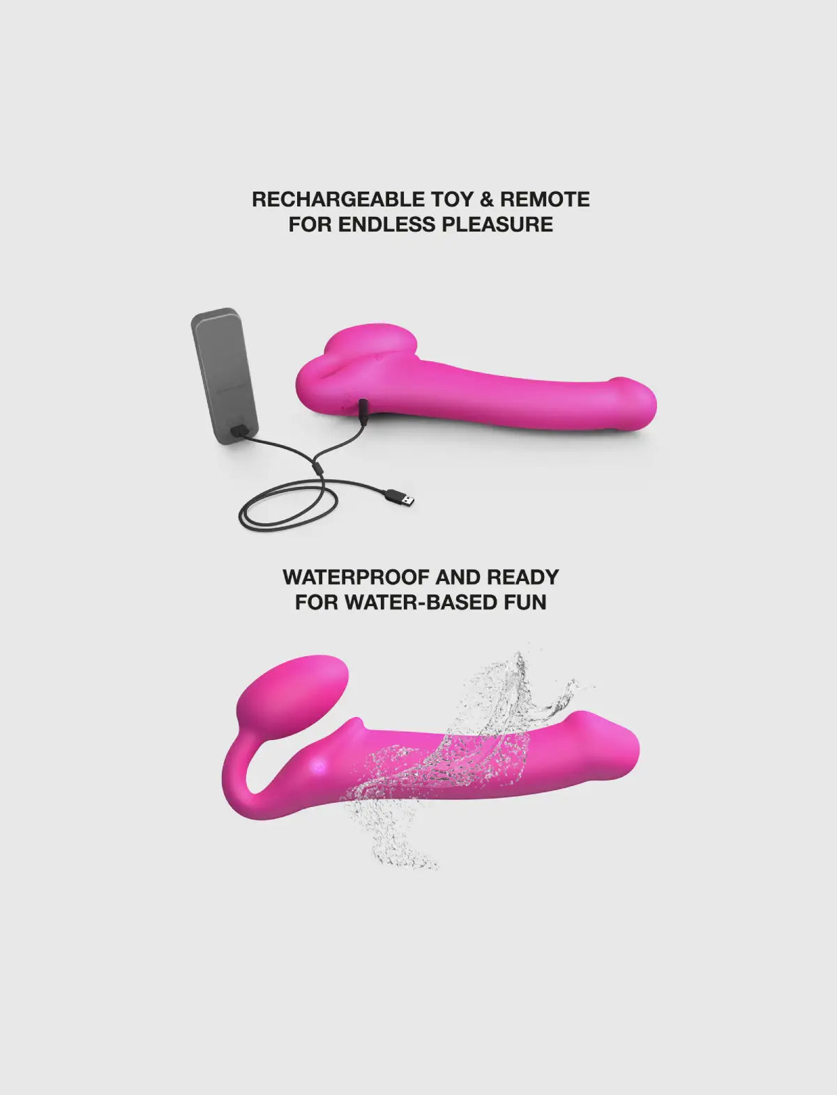 Vibrating fuchsia strap-on with rechargeable remote control – 3 motors – strap-on-me