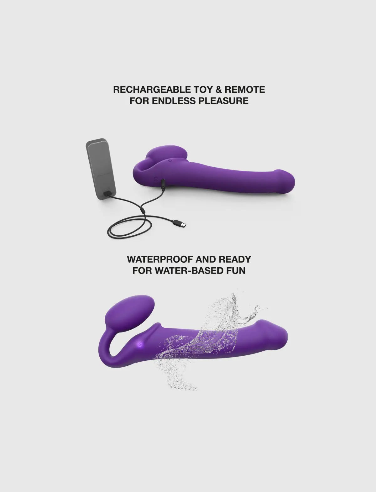Strap-on vibrante viola con telecomando ricaricabile – 3 motori – strap-on-me